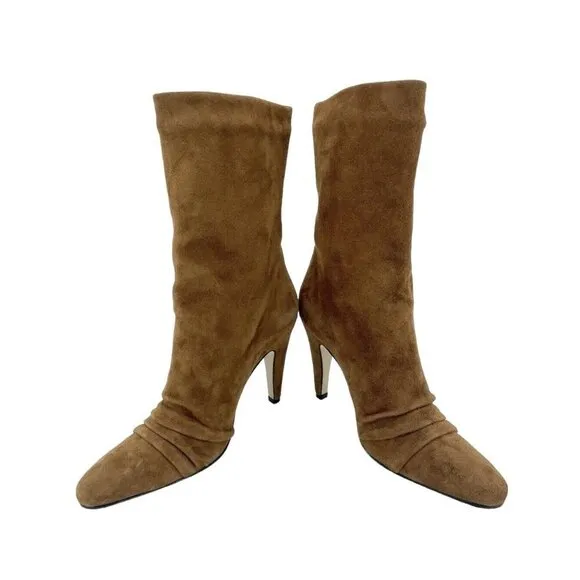 Schutz Alicie Brown Suede Leather Mid Calf Pull On Boots Sz 9.5 New $425
