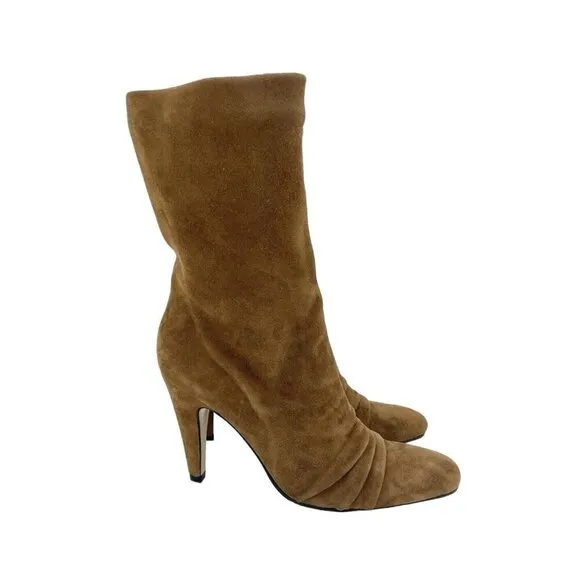 Schutz Alicie Brown Suede Leather Mid Calf Pull On Boots Sz 9.5 New $425