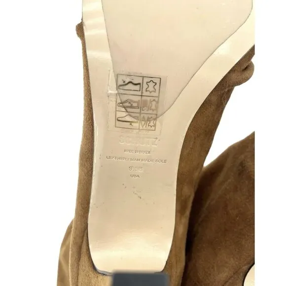 Schutz Alicie Brown Suede Leather Mid Calf Pull On Boots Sz 9.5 New $425