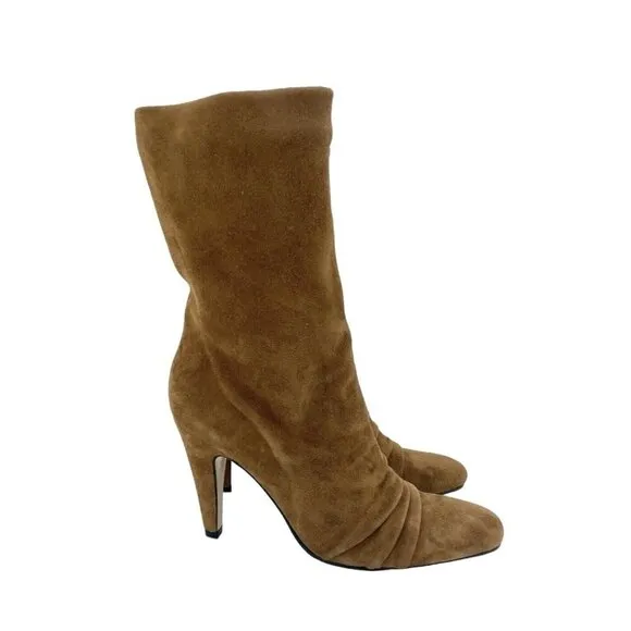 Schutz Alicie Brown Suede Leather Mid Calf Pull On Boots Sz 9.5 New $425