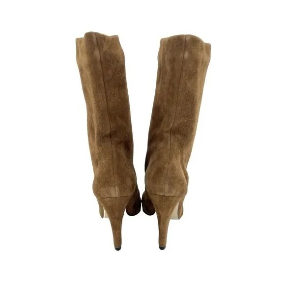 Schutz Alicie Brown Suede Leather Mid Calf Pull On Boots Sz 9.5 New $425