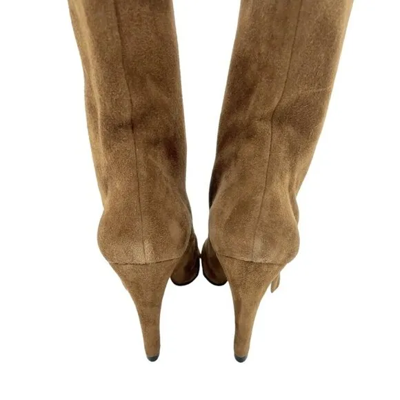 Schutz Alicie Brown Suede Leather Mid Calf Pull On Boots Sz 9.5 New $425