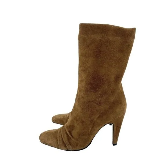 Schutz Alicie Brown Suede Leather Mid Calf Pull On Boots Sz 9.5 New $425