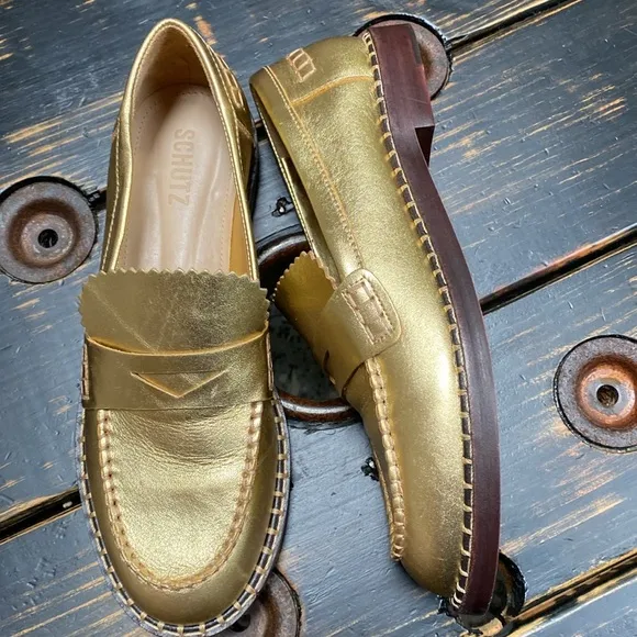 SCHUTZ Christie Metallic Penny Loafers - 8.5