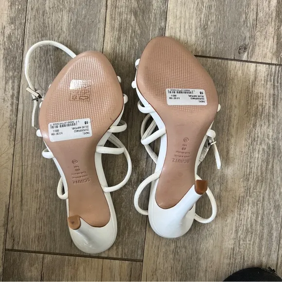 SCHUTZ Giana Caged Suede Ankle Strap Sandals in White