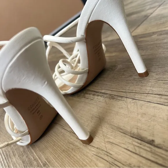 SCHUTZ Giana Caged Suede Ankle Strap Sandals in White