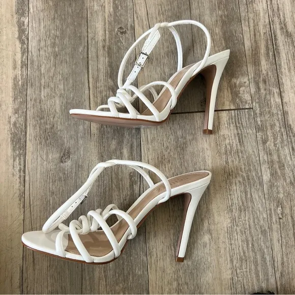 SCHUTZ Giana Caged Suede Ankle Strap Sandals in White