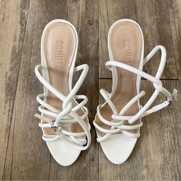 SCHUTZ Giana Caged Suede Ankle Strap Sandals in White
