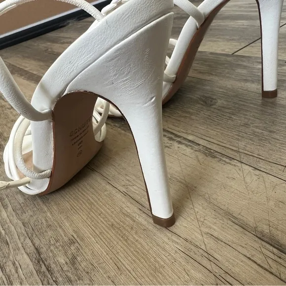 SCHUTZ Giana Caged Suede Ankle Strap Sandals in White