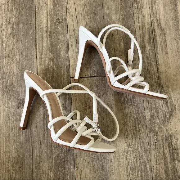 SCHUTZ Giana Caged Suede Ankle Strap Sandals in White