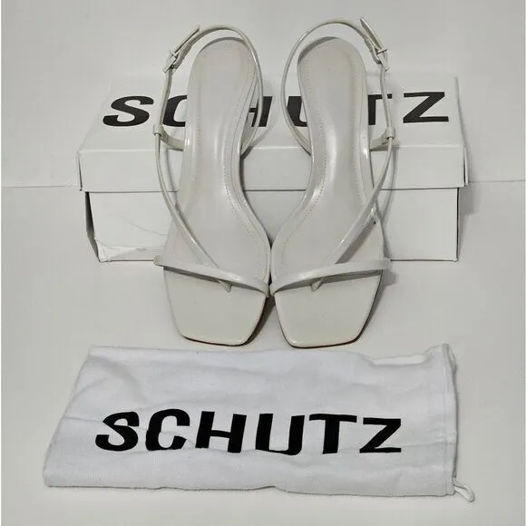 Schutz, Heloise, strappy mid heel sandals. Bone color, Size 8
