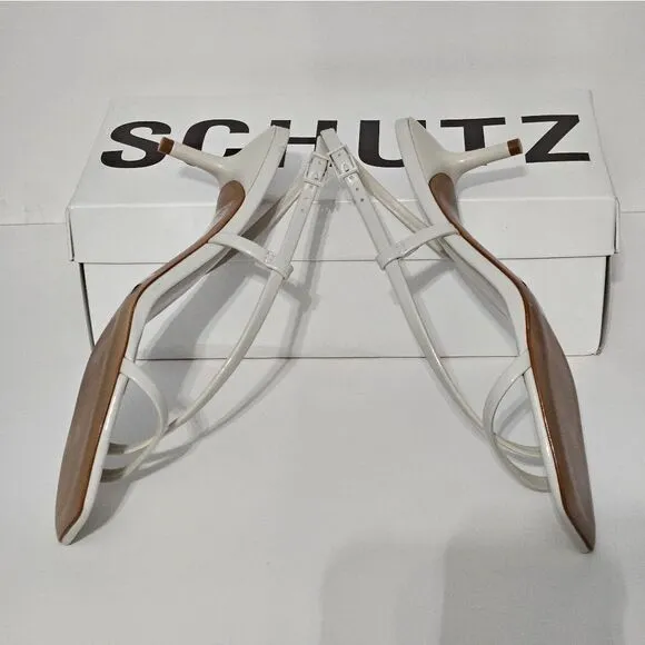 Schutz, Heloise, strappy mid heel sandals. Bone color, Size 8