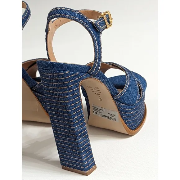 SCHUTZ Keefa High Heel Ankle Strap Denim Platform Sandals Size 5.5