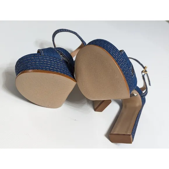 SCHUTZ Keefa High Heel Ankle Strap Denim Platform Sandals Size 5.5