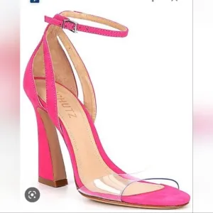 Schutz Kristy Nubuck Clear Vinyl Pink Suede Heel
