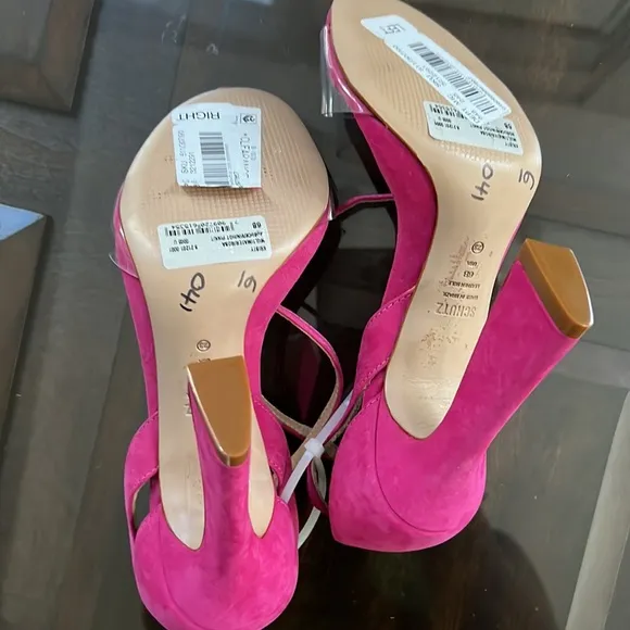Schutz Kristy Nubuck Clear Vinyl Pink Suede Heel