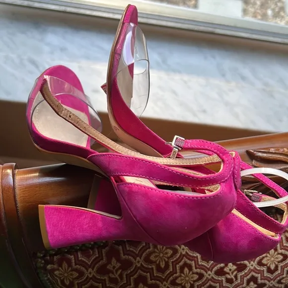Schutz Kristy Nubuck Clear Vinyl Pink Suede Heel