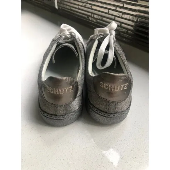 SCHUTZ Silver Glitter Chayton Sneakers Size 7.5
