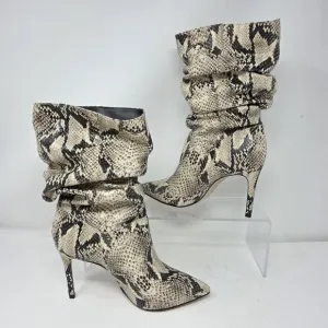 Schutz Women's Ashlee Ruched Snakeskin Pull-on Stiletto Boots Size 5.5 NEW $178
