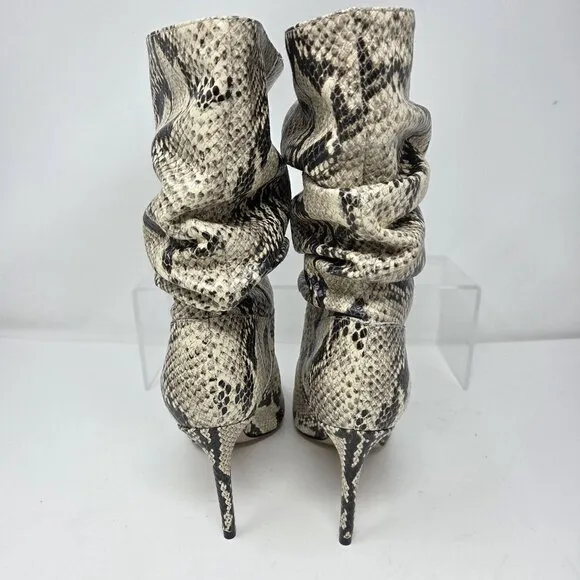 Schutz Women's Ashlee Ruched Snakeskin Pull-on Stiletto Boots Size 5.5 NEW $178