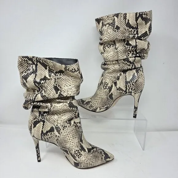 Schutz Women's Ashlee Ruched Snakeskin Pull-on Stiletto Boots Size 5.5 NEW $178