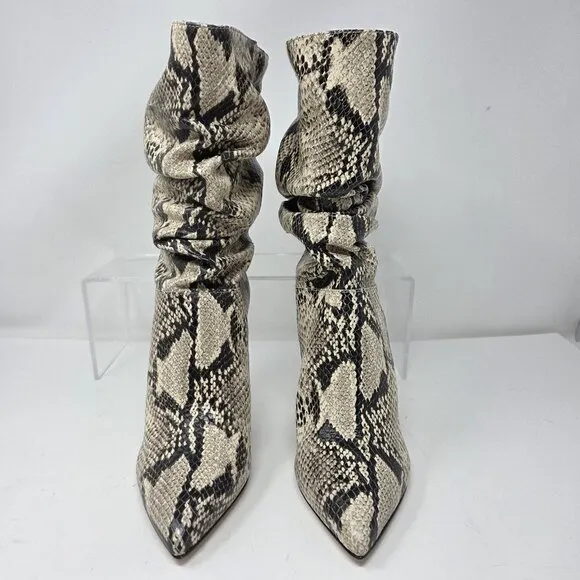 Schutz Women's Ashlee Ruched Snakeskin Pull-on Stiletto Boots Size 5.5 NEW $178