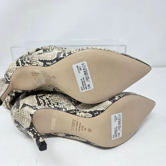Schutz Women's Ashlee Ruched Snakeskin Pull-on Stiletto Boots Size 5.5 NEW $178