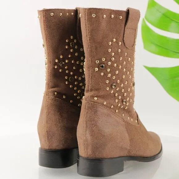 SCHUTZ Wome's Aliria Boots Size 6 Brown Suede Studded Pull On Slouch Western
