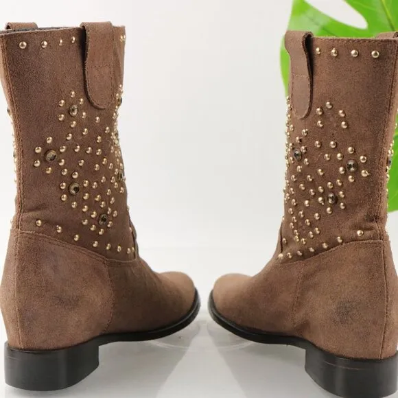SCHUTZ Wome's Aliria Boots Size 6 Brown Suede Studded Pull On Slouch Western
