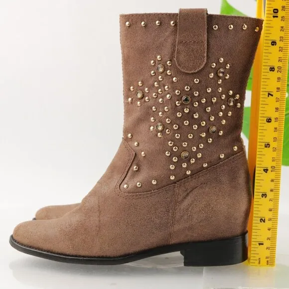 SCHUTZ Wome's Aliria Boots Size 6 Brown Suede Studded Pull On Slouch Western