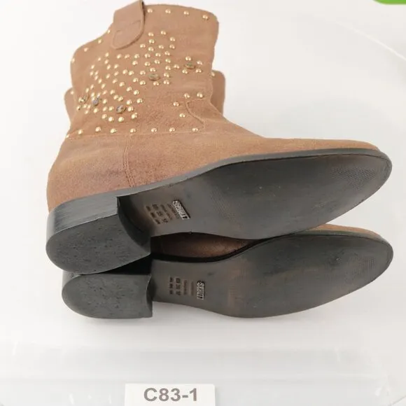 SCHUTZ Wome's Aliria Boots Size 6 Brown Suede Studded Pull On Slouch Western