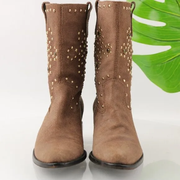 SCHUTZ Wome's Aliria Boots Size 6 Brown Suede Studded Pull On Slouch Western