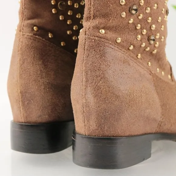 SCHUTZ Wome's Aliria Boots Size 6 Brown Suede Studded Pull On Slouch Western