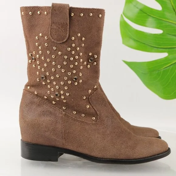 SCHUTZ Wome's Aliria Boots Size 6 Brown Suede Studded Pull On Slouch Western