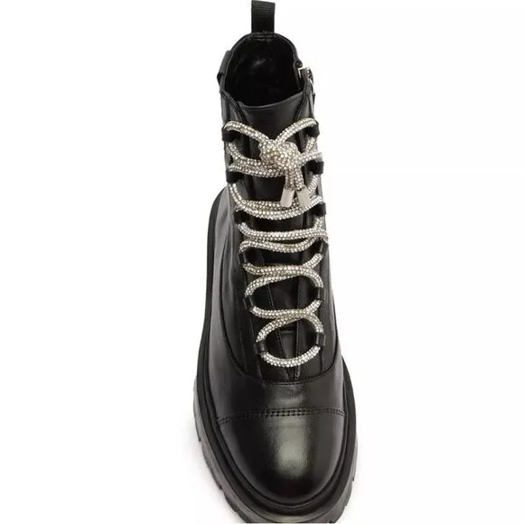 Schutz Kaile Black Leather Lug Sole Glam Boot/Dust Bag  8B $248 NWT