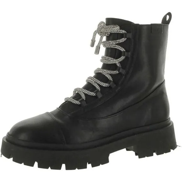 Schutz Kaile Black Leather Lug Sole Glam Boot/Dust Bag  8B $248 NWT