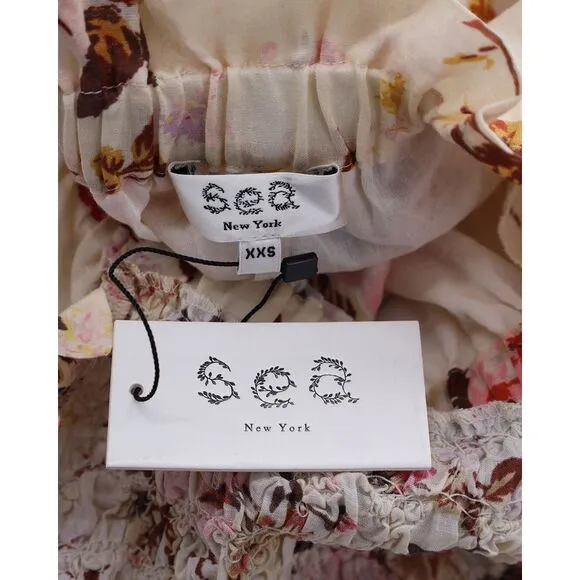 Sea New York Esme Smocked Maxi Dress in Beige Floral Print Ramie