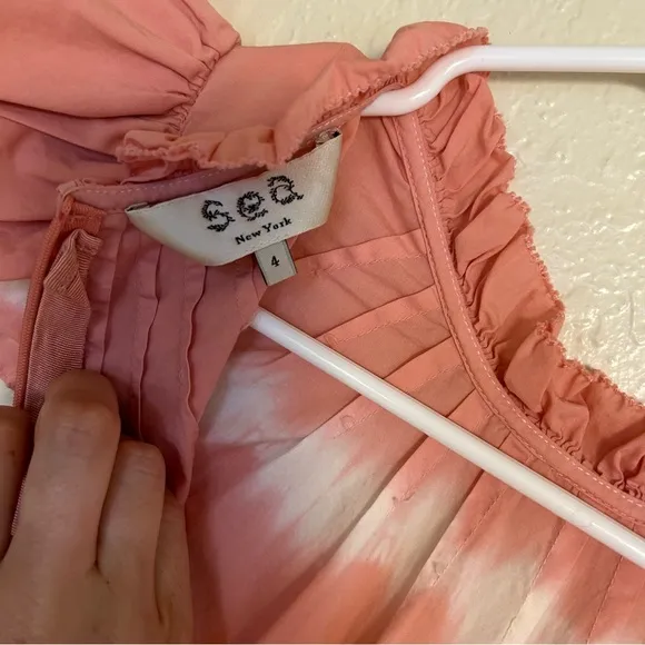 Sea New York Pink Zelda Tiered Ruffle Tunic Dress with Flutter Sleeves size 4