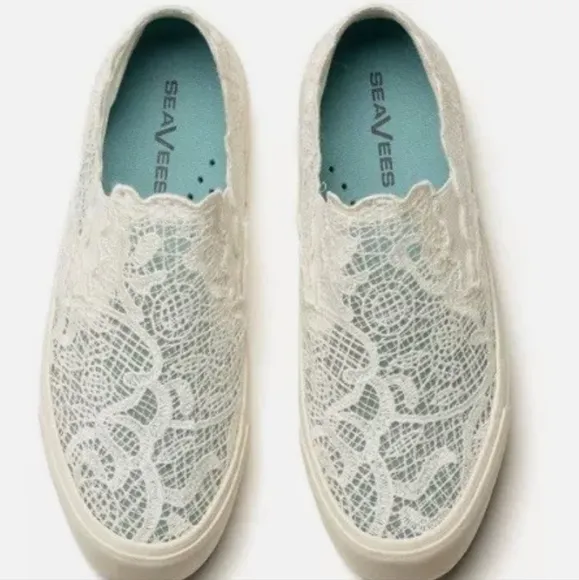 SeaVees White Lace Slip-On Sneakers with Platform Sole NWOT Size 8