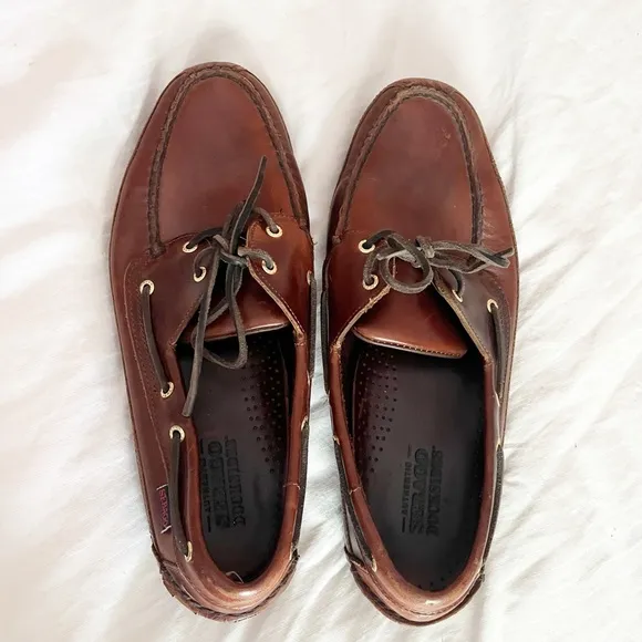 Sebago Brown Leather Boat Shoes Mens 11.5 WW Docksides Loafers Preppy Shoes