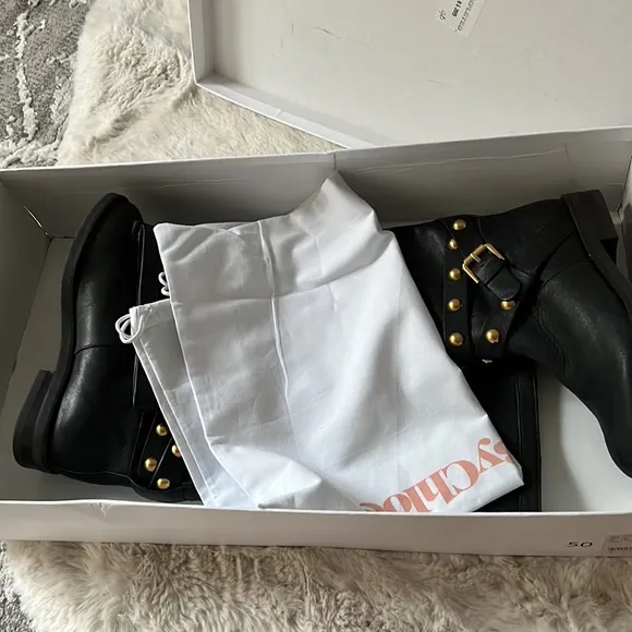 SEE BY CHLOE Black Janis Studded Tall Leather Boots