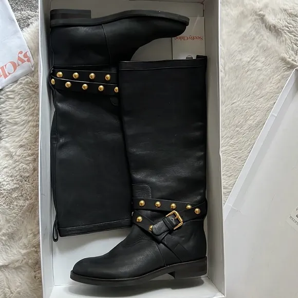 SEE BY CHLOE Black Janis Studded Tall Leather Boots