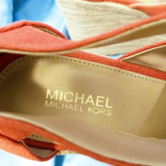 💥Send Offers💥 Michael Kors Orange Berkley Mid Wedge Sandals