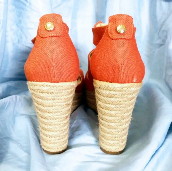 💥Send Offers💥 Michael Kors Orange Berkley Mid Wedge Sandals