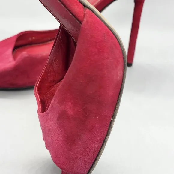 Sergio Rossi Dark Pink Suede Ankle Strap Sandals