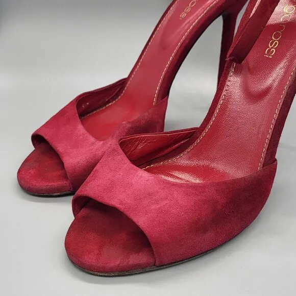 Sergio Rossi Dark Pink Suede Ankle Strap Sandals