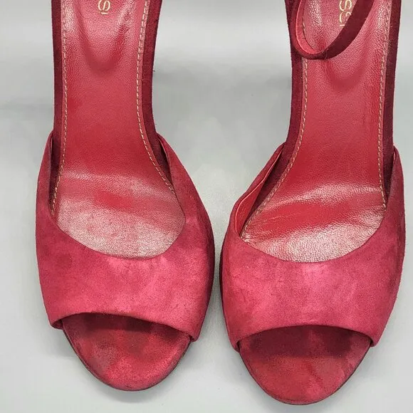 Sergio Rossi Dark Pink Suede Ankle Strap Sandals