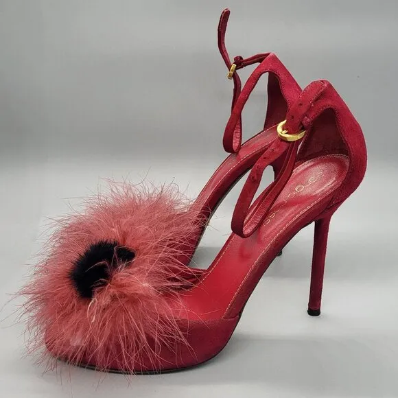 Sergio Rossi Dark Pink Suede Ankle Strap Sandals