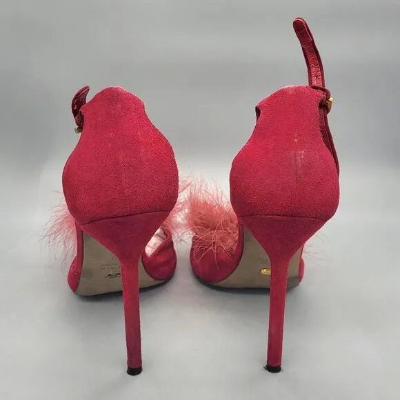 Sergio Rossi Dark Pink Suede Ankle Strap Sandals