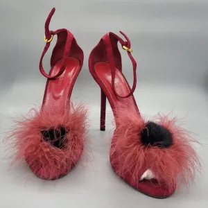 Sergio Rossi Dark Pink Suede Ankle Strap Sandals